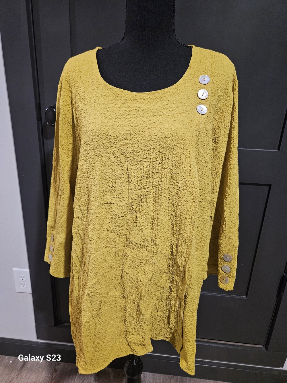 Ali Miles Mustard Yellow Button-Accent Tunic